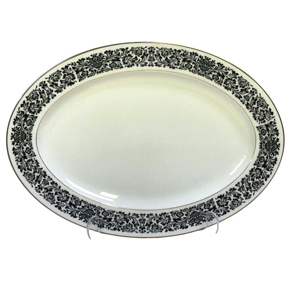 Four Crown China 'Monte Carlo' 383 Black/White/Gold Large Oval Platter-Excellent